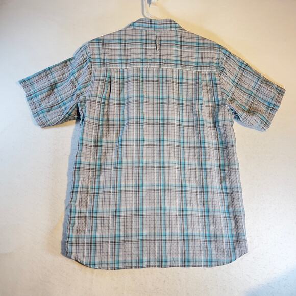 The North Face Button Shirt Men's Medium Zip Pocket "Seersucker-like" Grey Blue - Picture 3 of 13